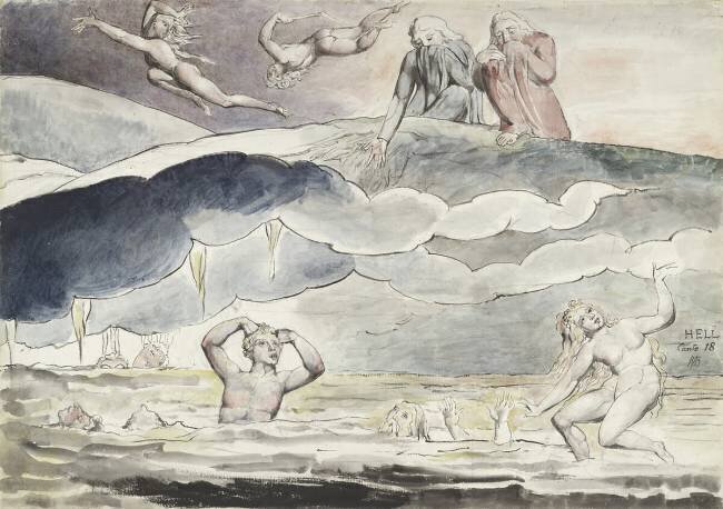 Dante And Virgil Gazing Into The Ditch Of Flatterers By William Blake Art Print Wall Art 