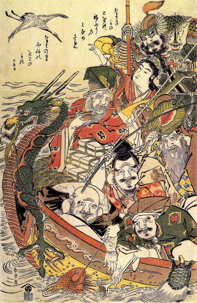 Japanese mythology: "Seven Gods of Happiness" by Hokusai 