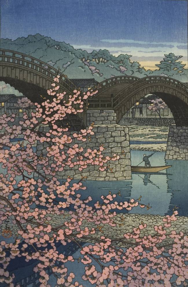 Kintai Bridge in spring Hasui Kawase