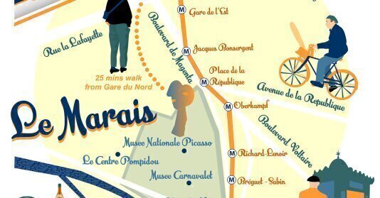 Map of Le Marais, Paris by Claire Huntley – Art print, wall art