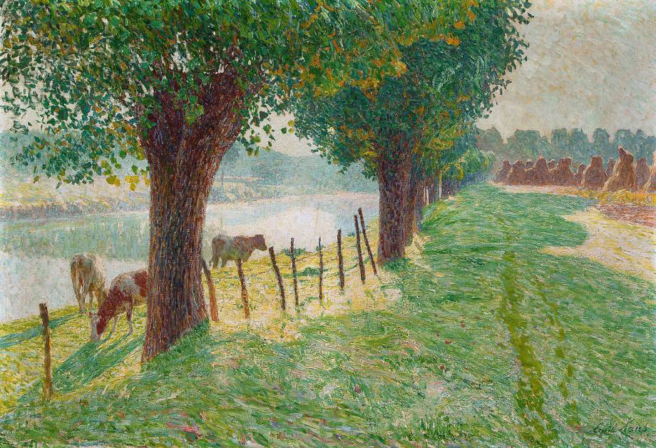 1901 by Emile Claus with Gold Luminoso Framed Artwork overstockArt October Morning on The River Leie