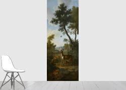 A Roe Deer, a Doe and a Fawn with a Fox Eating a Pheasant (Christophe Huet) - Muzeo.com