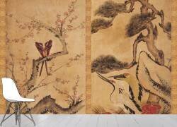 Paravent à huit panneaux : fleurs et oiseaux 