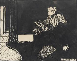 La Surprise, dessin préparatoire pour une gravure sur bois de la série Intimités, vers 1897 (Félix Vallotton) - Muzeo.com