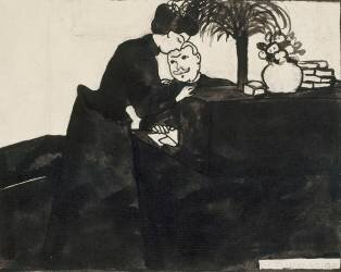 L'Explication, dessin préparatoire pour une gravure sur bois de la série Intimités, vers 1897 (Félix Vallotton) - Muzeo.com