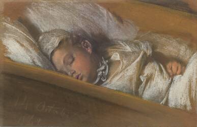 An Infant Asleep in His Crib (Adolph von Menzel) - Muzeo.com