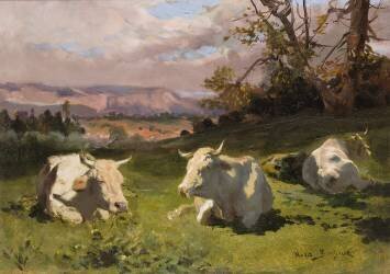 Blonde D'Aquitaine resting (Rosa Bonheur) - Muzeo.com