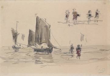 Boats and Fishermen (Eugène Boudin) - Muzeo.com