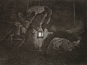 The Adoration of the Shepherds, by lantern light (Rembrandt) - Muzeo.com