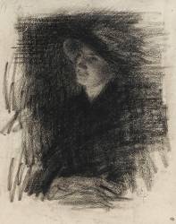 Femme à mi-corps de trois quarts à gauche : étude pour le concert Colonne (Ernest Laurent) - Muzeo.com