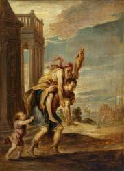Aeneas fleeing Troy (David Teniers the Younger) - Muzeo.com