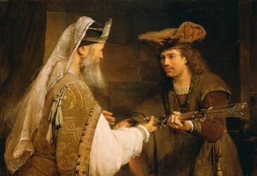 Ahimelech giving the sword of Goliath to David (Aert de Gelder) - Muzeo.com