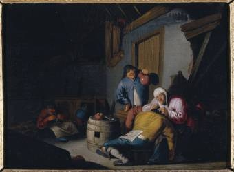 Femme épouillant un personnage (Adrien van Ostade) - Muzeo.com