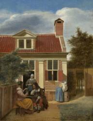 Figures in a Courtyard behind a House (Pieter de Hooch) - Muzeo.com