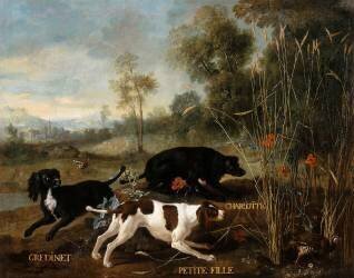 Gredinet, Petite-fille, Charlotte, chiens de Louis XV (Jean-Baptiste Oudry) - Muzeo.com