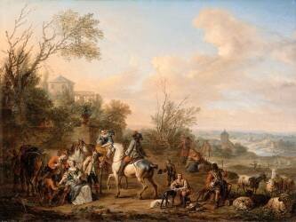 Halte de chasseurs (Carel van Falens) - Muzeo.com