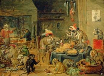 Monkey Banquet (David Teniers the Younger) - Muzeo.com