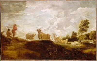 Paysage au taureau (David Teniers the Younger) - Muzeo.com