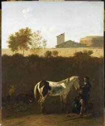 Paysage d'Italie avec pâtres et cheval pie (Karel Dujardin) - Muzeo.com