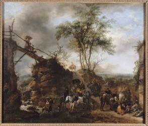 Pont de bois sur le torrent (Philips Wouwerman) - Muzeo.com