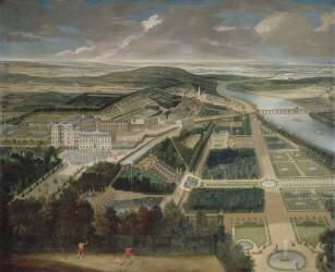Vue cavalière du château, jardins bas et de la ville de Saint-Cloud (Etienne Allegrain) - Muzeo.com