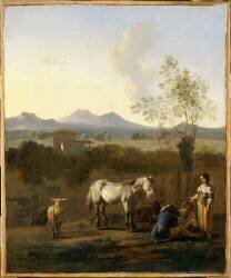 Cheval blanc dans un paysage italien (Karel Dujardin) - Muzeo.com