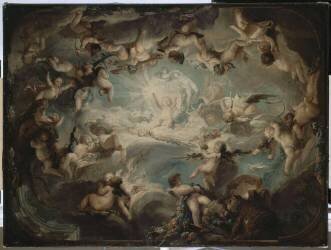 Projet de plafond : triomphe de l'amour sur les autres dieux (Gabriel Jacques de Saint-Aubin) - Muzeo.com