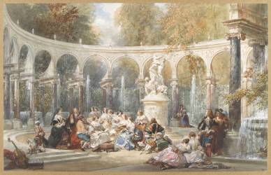 Réunion dans le bosquet de la colonnade à Versailles (Eugène Lami) - Muzeo.com