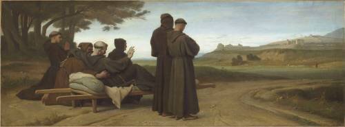 Saint François d'Assise transporté mourant à Sainte Marie des Anges, bénit la ville d'Assise (1226) (François Léon Benouville) - Muzeo.com