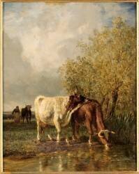 Vaches buvant à une mare (Constant Troyon) - Muzeo.com