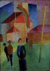 Church with Flag (August Macke) - Muzeo.com
