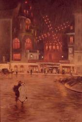 La Place Blanche, le Moulin-Rouge ; effet du soir (Edouard Zawiski) - Muzeo.com
