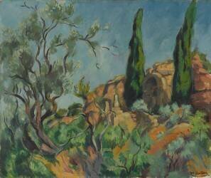 Landscape with two cypresses (Roger Grillon) - Muzeo.com