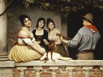 On the Balcony (Eugene Von Blaas) - Muzeo.com