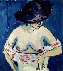 Woman half nacked wearing a hat (Ernst Ludwig Kirchner) - Muzeo.com