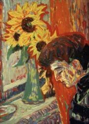 Woman's Face facint the Sunflowers (Ernst Ludwig Kirchner) - Muzeo.com