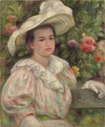 Young Girl Amongst Flowers or Woman with White Hat (Auguste Renoir) - Muzeo.com