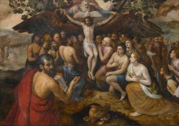 Allégorie Trinitaire Dieu réunissant et rassemblant son peuple par la grâce du Crucifié (Frans Floris) - Muzeo.com