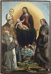 La Vierge en gloire entre saint François et saint Ambroise (Bartolomeo Bononi) - Muzeo.com