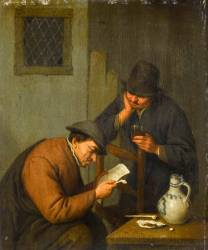 La Lecture de la gazette (Adrien van Ostade) - Muzeo.com