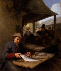 Le Marché aux poissons (Adrien van Ostade) - Muzeo.com