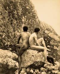 Study of two male nudes sitting back to back (Wilhelm von Gloeden) - Muzeo.com