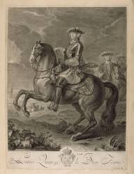 Portrait équestre de Louis XV, roi de France et de Navarre (Johan Georg Wille) - Muzeo.com