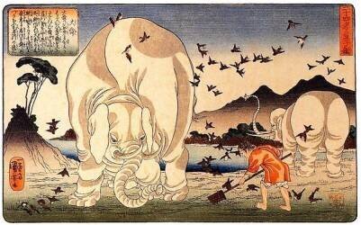 Thaishun with elephants (Utagawa Kuniyoshi) - Muzeo.com