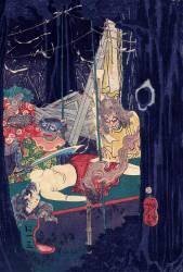 Iwami Shigetaro saving a beauty from baboons (Tsukioka Yoshitoshi) - Muzeo.com