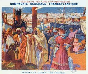 Poster advertising the 'Compagnie Generale Transatlantique' boat service from Marseille to Algiers in 20 hours (David Dellepiane) - Muzeo.com