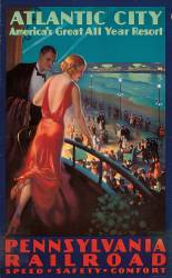 Poster advertising travel to Atlantic City by Pennsylvania Railroad (Mason Edward Eggleston) - Muzeo.com