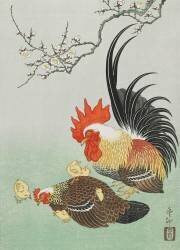 Rooster and Hen with Chicks (Ohara Koson) - Muzeo.com