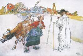 Along came Joanna leading Blomma the cow (Carl Larsson) - Muzeo.com