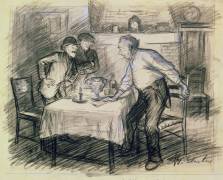 Interior with Three Men Getting Up from a Table (William James Glackens) - Muzeo.com